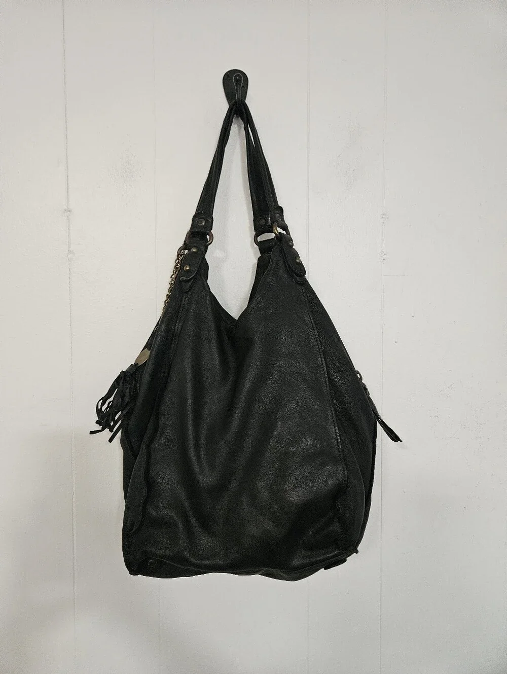 Olivia Harris slouchy black leather hobo bag